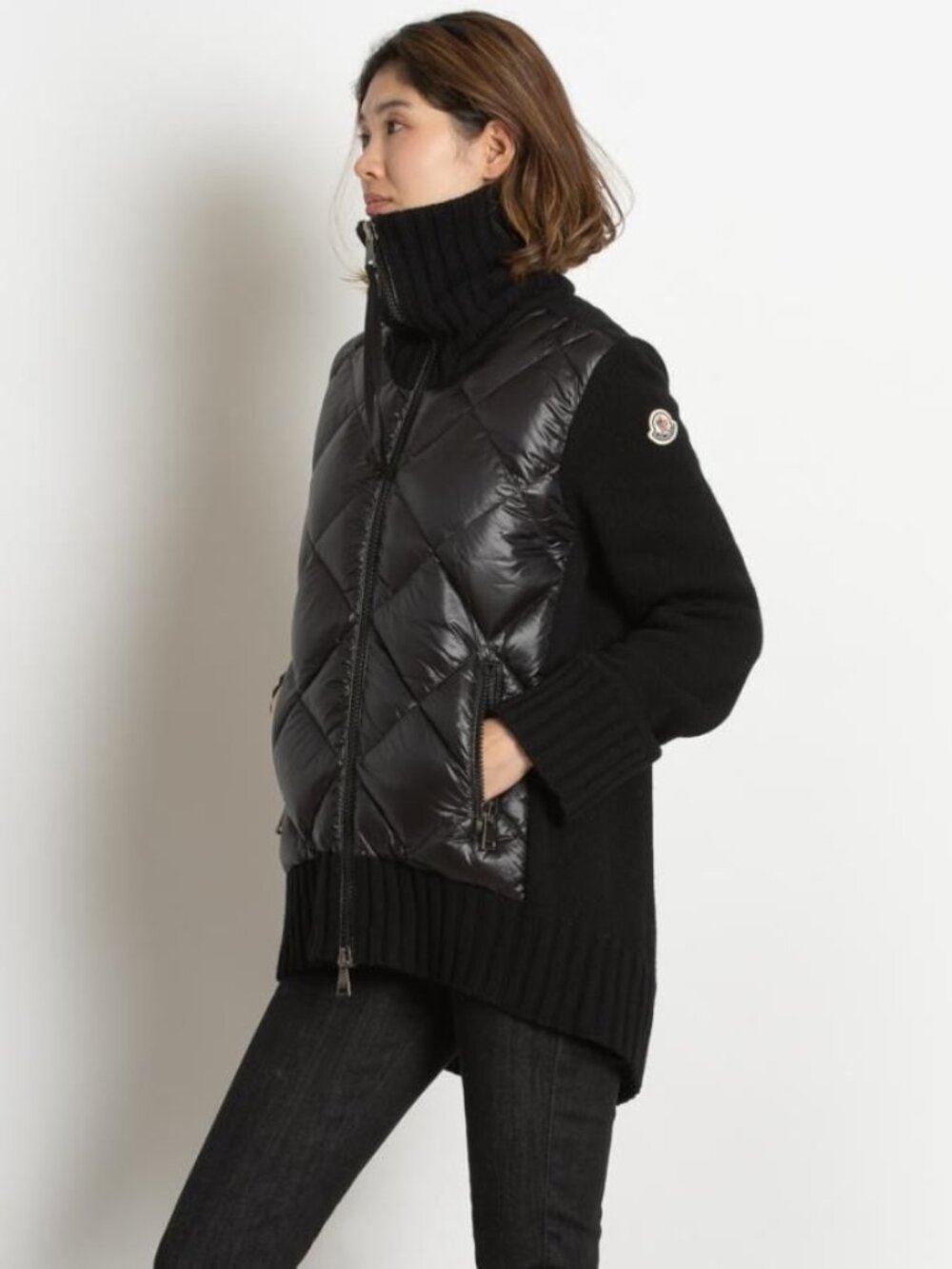 Moncler Quilted Panel Cardigan in Black, size Large